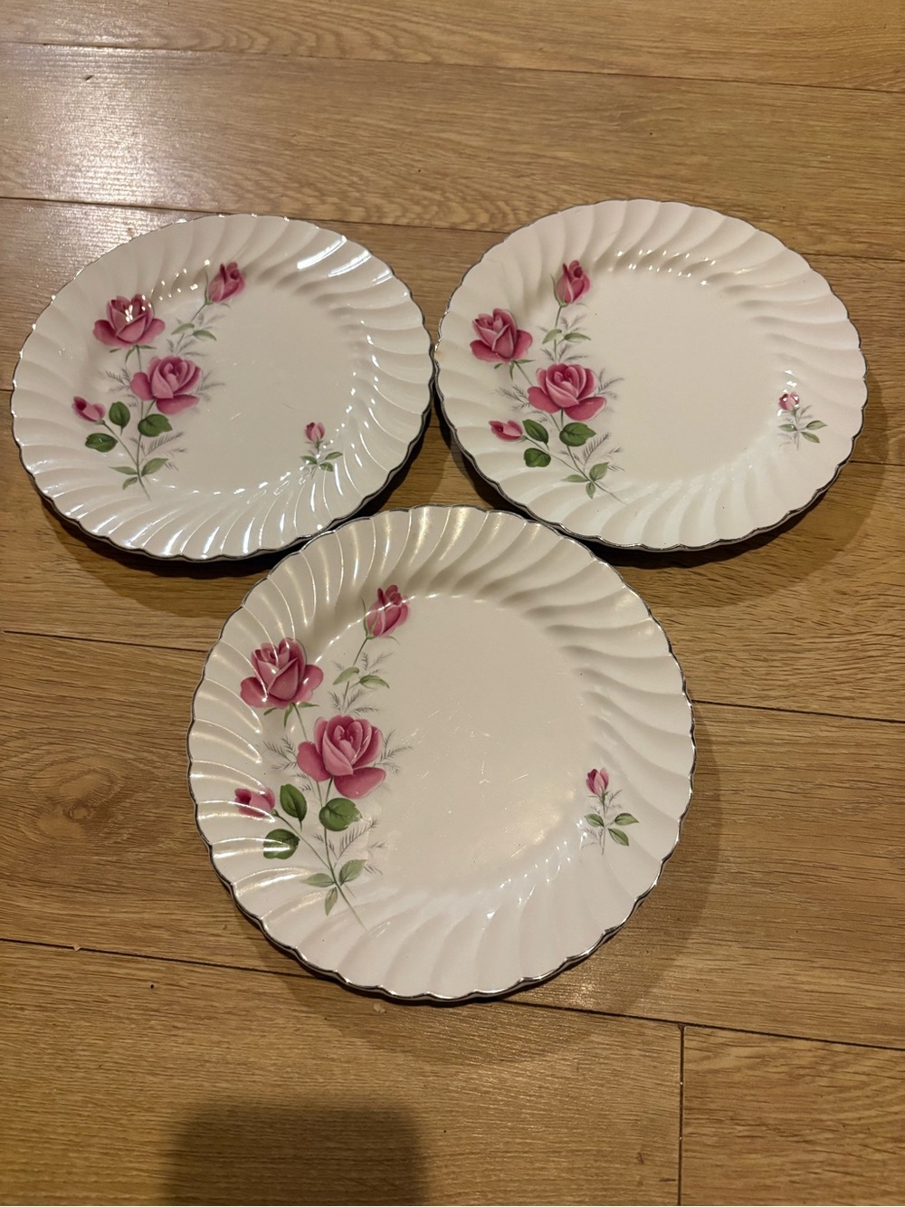 Vintage Johnson Brothers Snowhite Regency Pink Rose Plates Set of 3